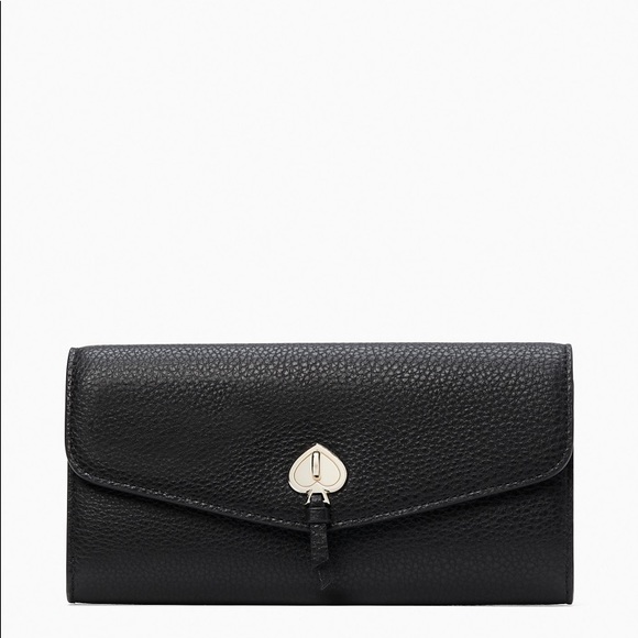 ♠️Kate Spade Marti Large Slim Pebbled Leather Flap Wallet Black NWT - Picture 1 of 3